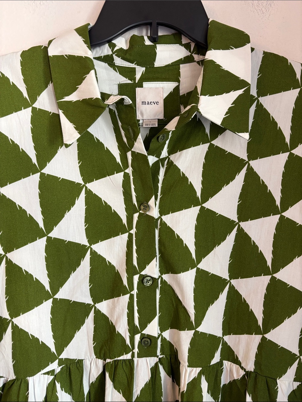 Maeve Anthropologie Bettina tiered shirt dress Midi maxi Dress geometric large - Picture 9 of 15